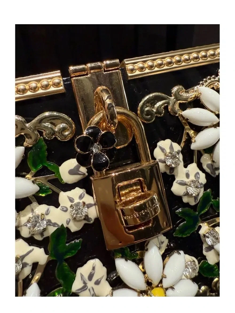 Dolce & Gabbana Gold Floral Daisy Box Clutch - Black/White/Yellow